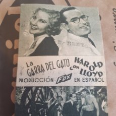 Cine: PROGRAMA CINE FOX TEATRO CASINO LA GARRA DEL GATO 1936 CARTON