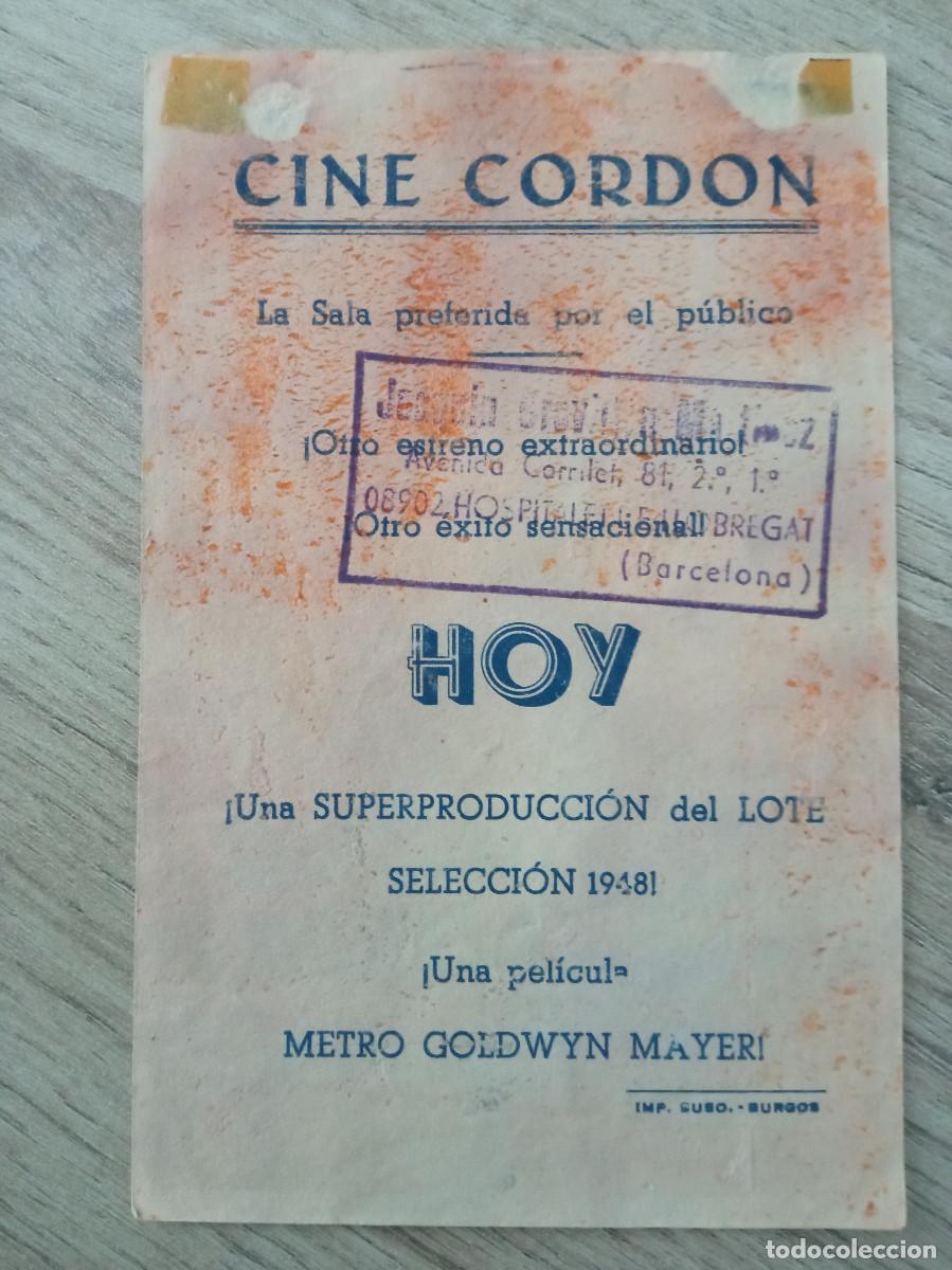 Cine: BASCOMB EL ZURDO, WALLACE BEERY, CINE CORDON DE BUGOS, 1948 - Foto 2