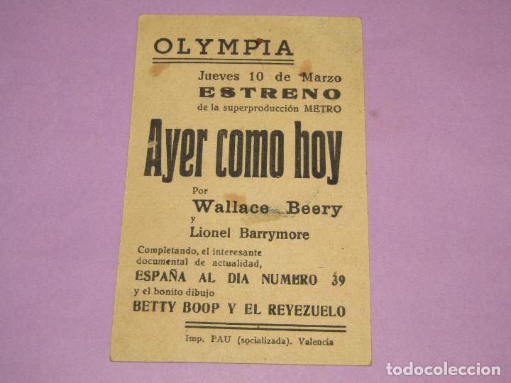 Cine: Antiguo Programa de Mano AYER COMO HOY con Wallace Beery de la Metro - Foto 2