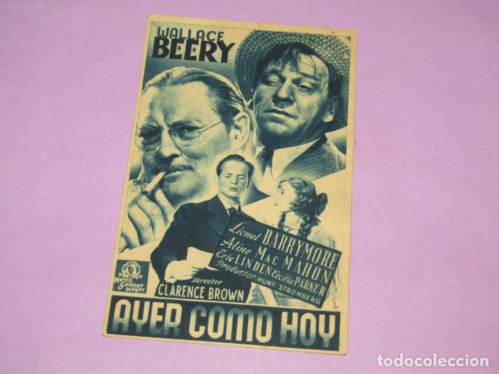 Cine: Antiguo Programa de Mano AYER COMO HOY con Wallace Beery de la Metro - Foto 1