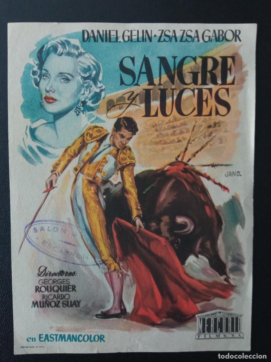 Folhetos de m&atilde;o de filmes antigos de cinema: SANGRE Y LUCES, ZSA ZSA GABOR, CINE DE ESCATRON, ZARAGOZA, 1958
