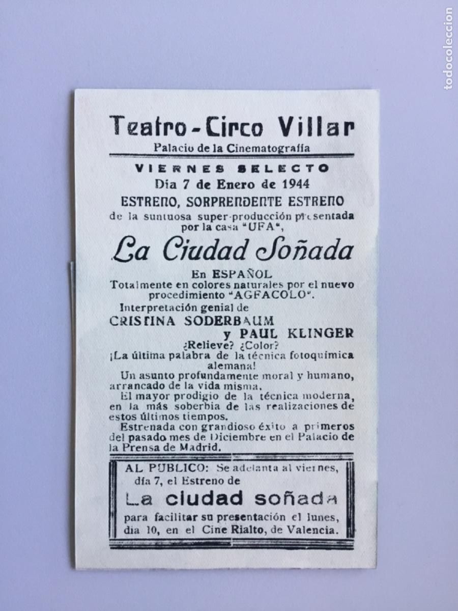 Cine: LA CIUDAD SO&Ntilde;ADA // CRISTINA SODERBAUM // 1944 // TEATRO CIRCO VILLAR - Foto 2