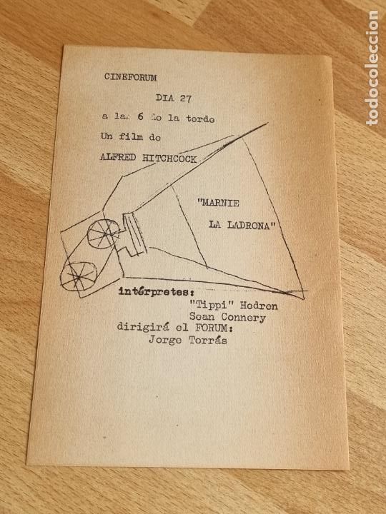Cine: PROGRAMA CINEFORUM MARNIE LA LADRONA - A&Ntilde;OS 1970 - DIRIGE JORGE TORRAS
