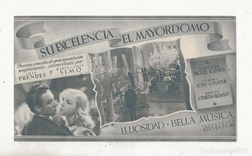 Cine: SU EXCELENCIA EL MAYORDOMO - PROGRAMA DE MANO DOBLE EXCELENTE ESTADO - Foto 2