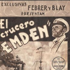 Cine: PN - PROGRAMA DOBLE - EL CRUCERO EMDEN - LOUIS RAIP - CINE DELICIAS (BARCELONA) - 1934.