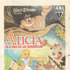 Cine: PROGRAMA DE CINE - ALICIA EN ELPAÍS DE LAS MARAVILLAS - WALT DISNEY - 1951 - SIN PUBLICIDAD.