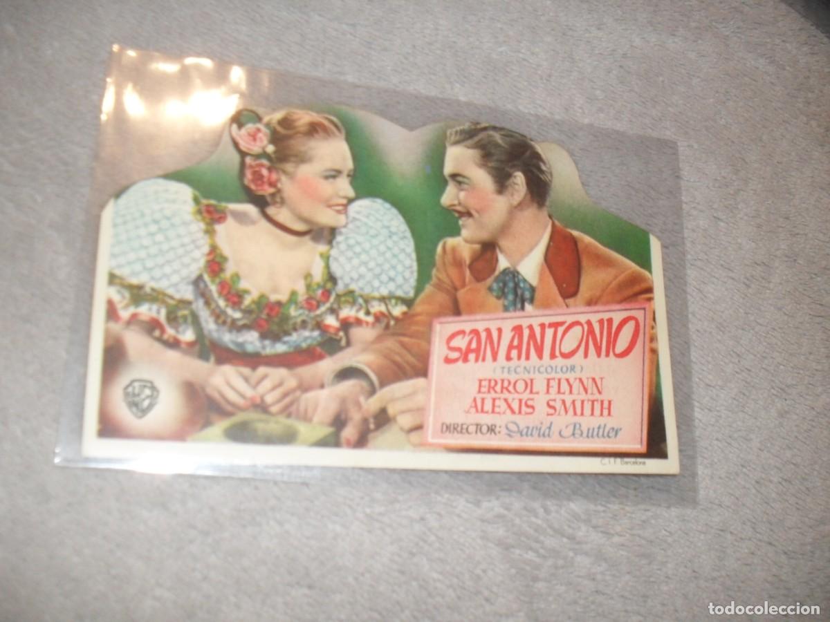  Flyers Publicitaires de films Anciens: PROGRAMA DE MANO,TROQUELADO,CON TEXTO PUBLICITARIO:SAN ANTONIO.CON ERROL FLYNN