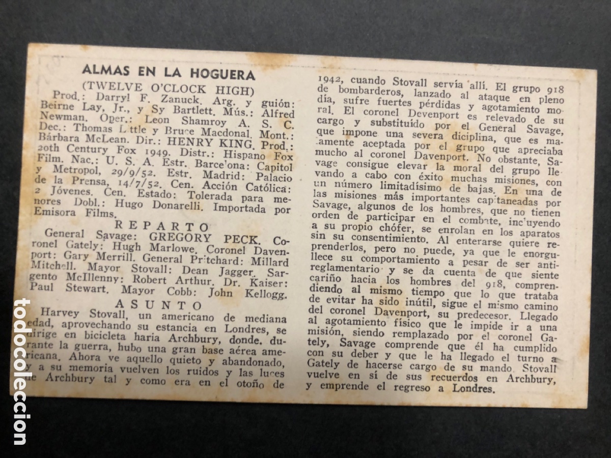Cine: Ficha programa almas en la hoguera gregory peck - Foto 2