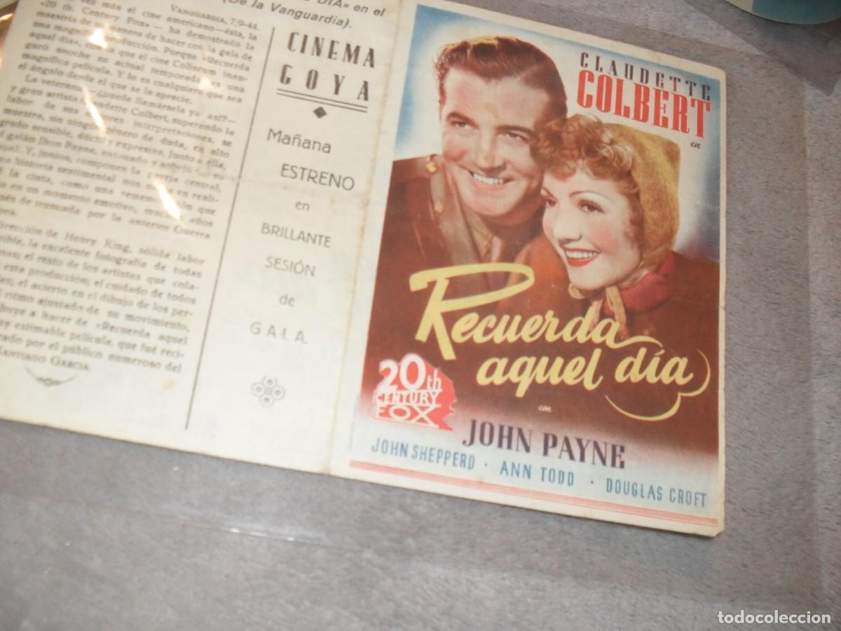 Cine: PROGRAMA DE MANO,DOBLE,CON TEXTO PUBLICITARIO:RECUERDA AQUEL DIA,CON JOHN PAYNE - Foto 1