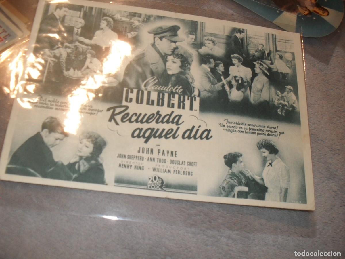 Cine: PROGRAMA DE MANO,DOBLE,CON TEXTO PUBLICITARIO:RECUERDA AQUEL DIA,CON JOHN PAYNE - Foto 2