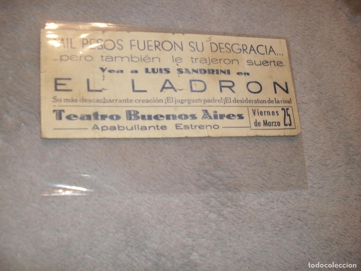 Cine: PROGRAMA DE MANO,EN FORMA DE BILLETE,CON TEXTO PUBLICITARIO,EL LADRON,CON LUIS SANDRINI - Foto 2