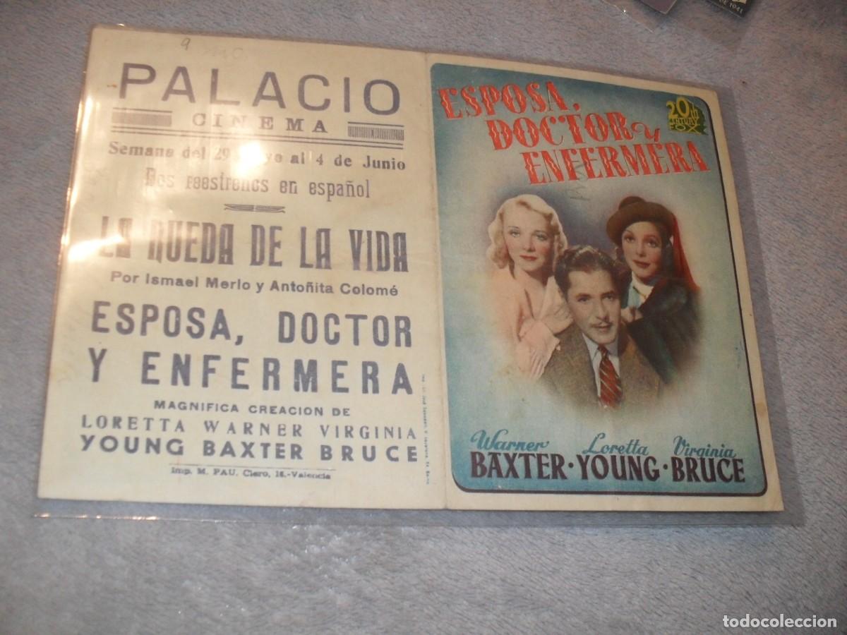 Kino: PROGRAMA DE MANO DOBLE Y GRANDE,CON TEXTO PUBLICITARIO:ESPOSA,DOCTOR Y ENFERMERA,CON WARNER BAXTER