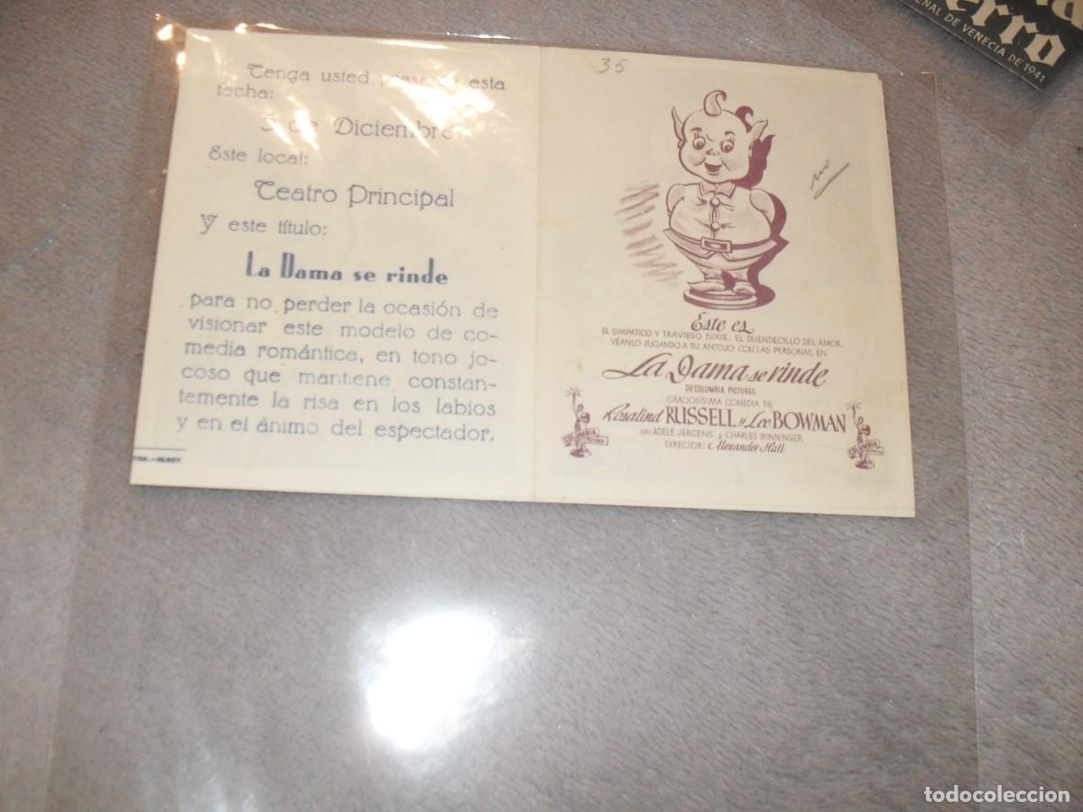 Kino: PROGRAMA DE MANO DOBLE,CON TEXTO PUBLICITARIO:LA DAMA SE RINDE,CON ROSALIND RUSSELL