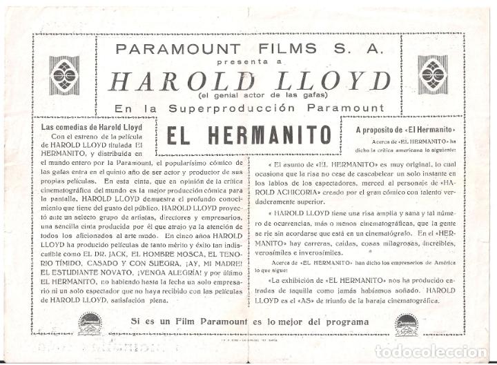 Cine: PTCC2 22 EL HERMANITO PROGRAMA DOBLE PARAMOUNT HAROLD LLOYD - Foto 2