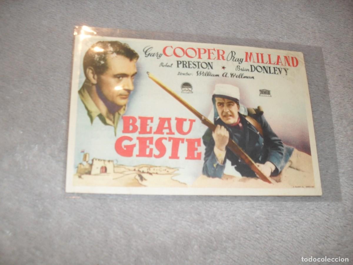 Cine: PROGRAMA DE MANO SENCILLO,CON TEXTO PUBLICITARIO:BEAU GESTE,CON GARY COOPER - Foto 1