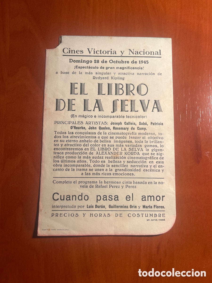 Cine: PROGRAMA EL LIBRO DE LA SELVA, DOBLE, RUDYARD KIPLING, (UNITED ARTIST), ORIGINAL!!! - Foto 2