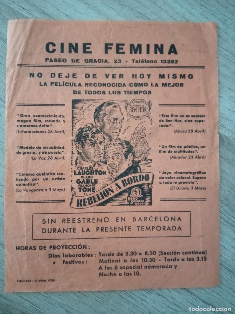  Flyers Publicitaires de films Anciens: REBELION A BORDO, CHARLES LAUGTHON, CLARK GABLE, CINE FEMINA