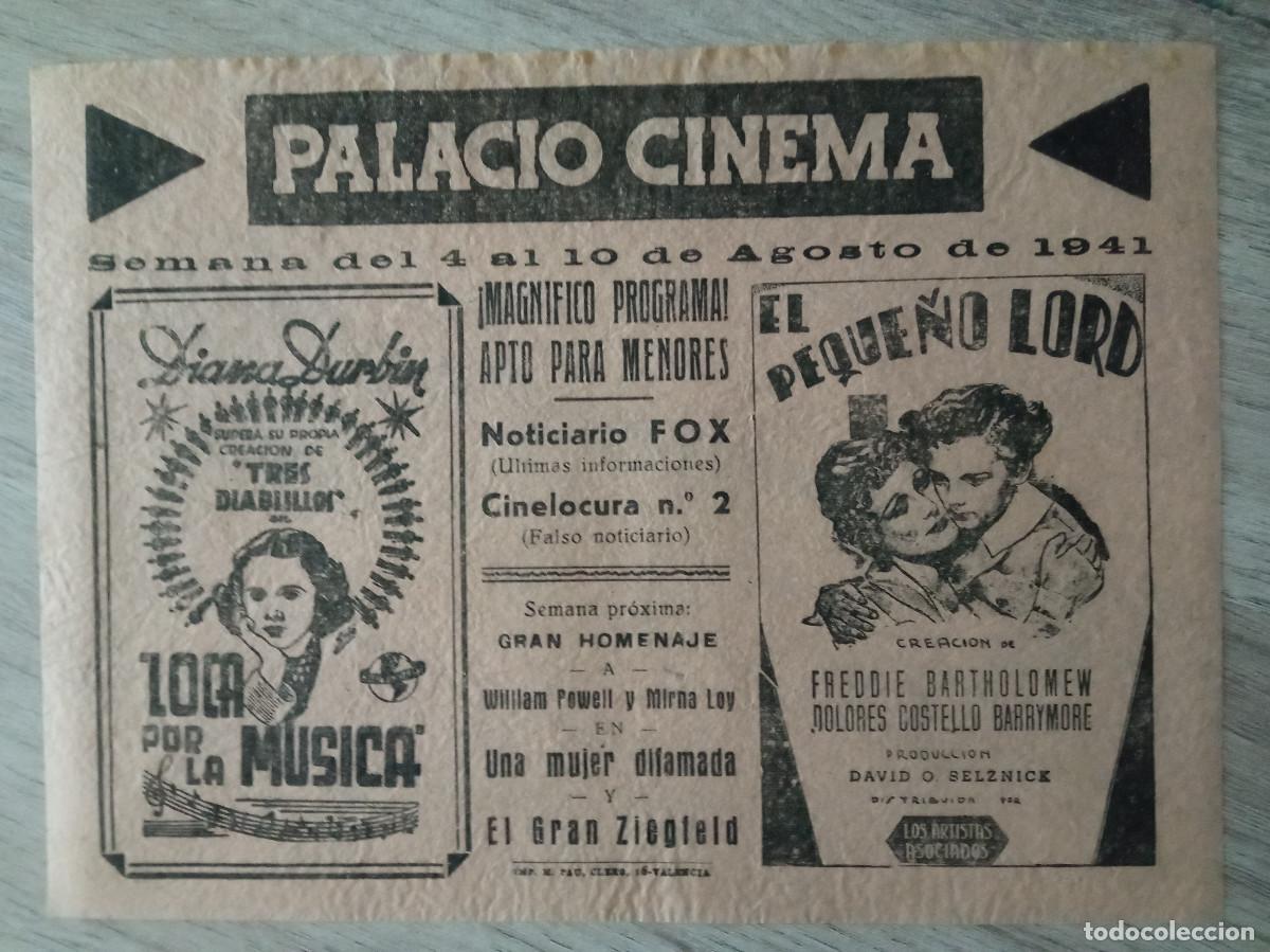  Flyers Publicitaires de films Anciens: LOCA POR LA M&Uacute;SICA Y EL PEQUE&Ntilde;O LORD, PALACIO CINEMA, VALENCIA, 1941