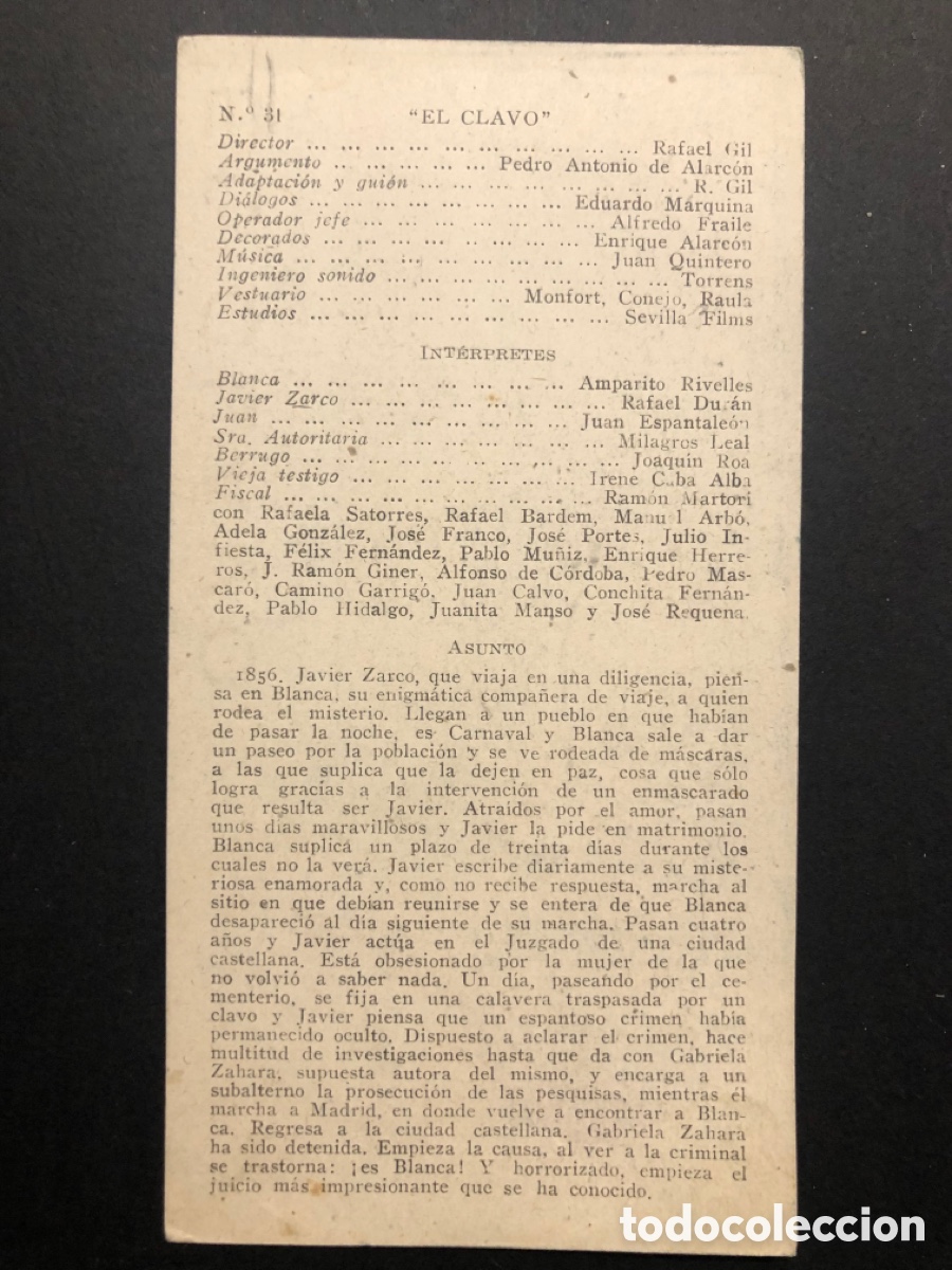 Cine: Ficha programa 31 el clavo amparo Rivelles - Foto 2