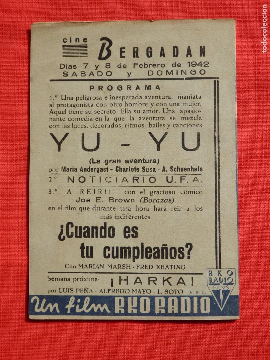 Cine: &iquest; CUANDO ES TU CUMPLEA&Ntilde;OS ? JOE E BROWN, IMPECABLE PROGRAMA DOBLE 1942 CON PUBLICIDAD BERGADAN BERGA - Foto 3