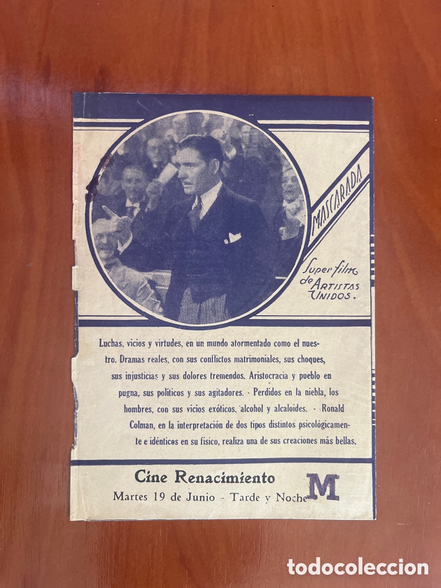 Cine: PROGRAMA MASCARADA, RONALD COLMAN, (ARTISTAS UNIDOS) - Foto 2