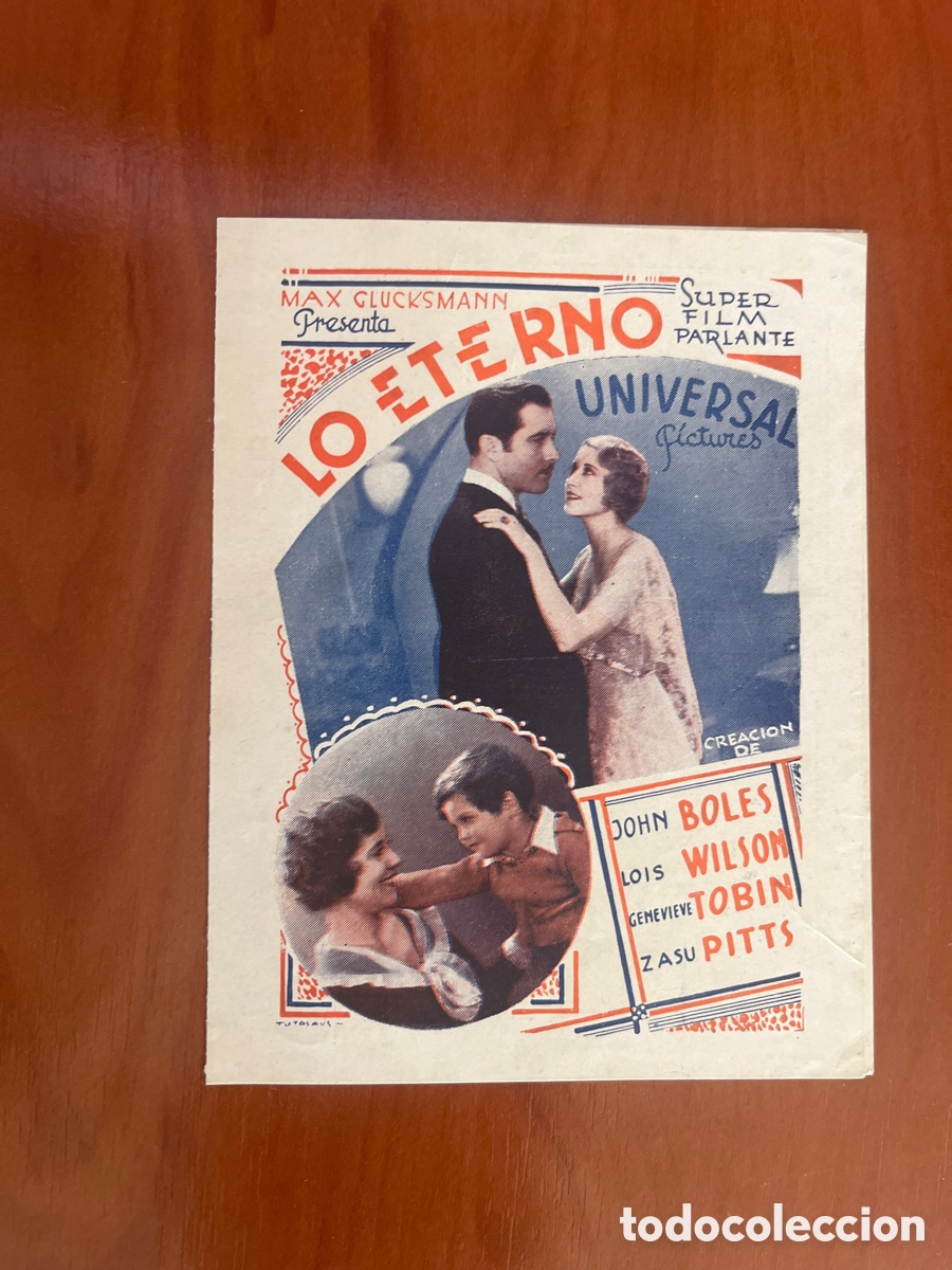 Cine: PROGRAMA LO ETERNO, JOHN BOLES, (UNIVERSAL PICTURES) - Foto 1