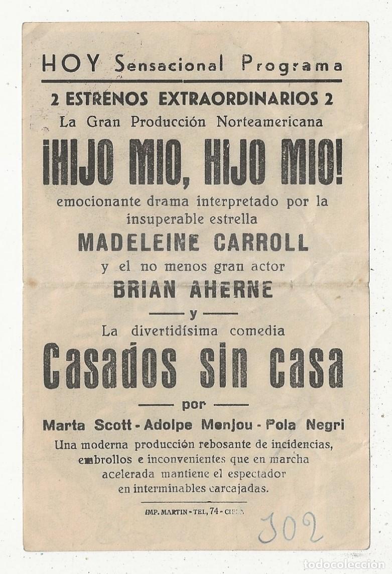 Cine: CASADOS SIN CASA - PROGRAMA FOLLETO DE CINE - Foto 2
