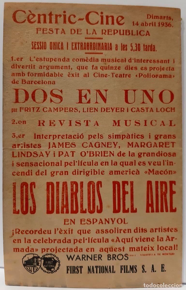 Cine: CENTRIC CINE - LOS DIABLOS DEL AIRE - PROGRAMA DE MANO, A&Ntilde;O 1936.. L6963 - Foto 3