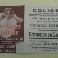 Cine: CRIMENES EN LONDRES MARGOT GRAHAME ORIGINAL DOBLE C.P. COLISEO ELCHE BUEN ESTADO