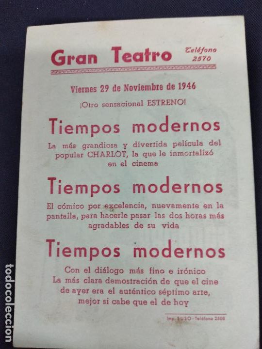 Cine: TIEMPOS MODERNOS - CHARLOT - PROGRAMA DE CINE CON PUBLICIDAD. - Foto 2