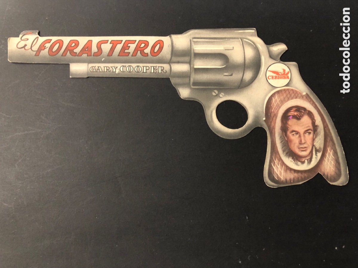 Cine: Programa troquelado pistola el forastero Gary Cooper con publicidad benlliure