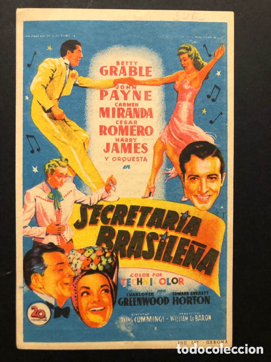 Cine: Programa soligo secretaria brasile&ntilde;a carmen miranda con publicidad cine sur Mislata