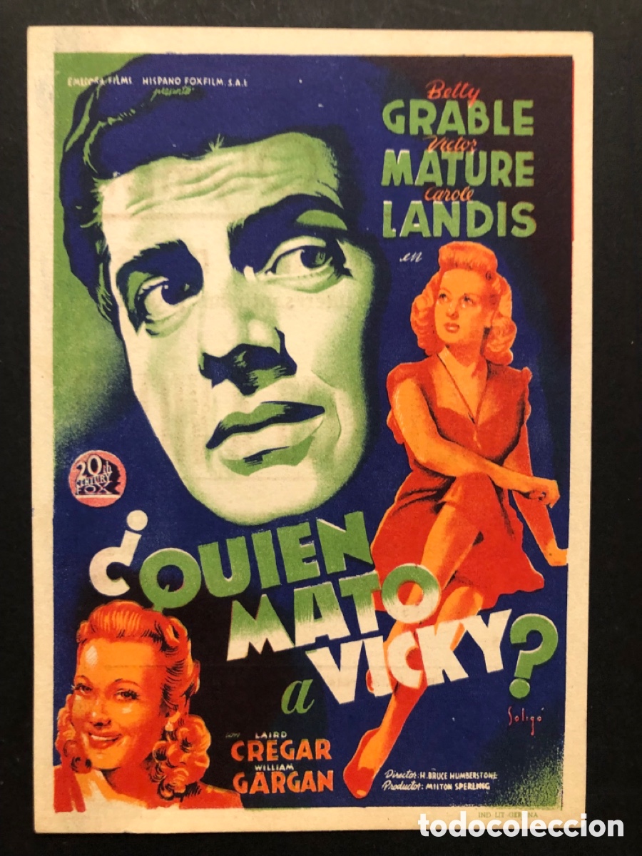 Cine: Programa soligo quien mat&oacute; a vicky Betty grable con publicidad coliseo olympia