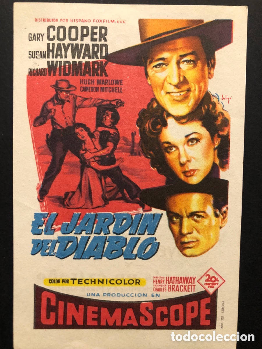 Cine: Programa soligo Gary Cooper susan hayward el jard&iacute;n del diablo con publicidad terraza oloriz valenci