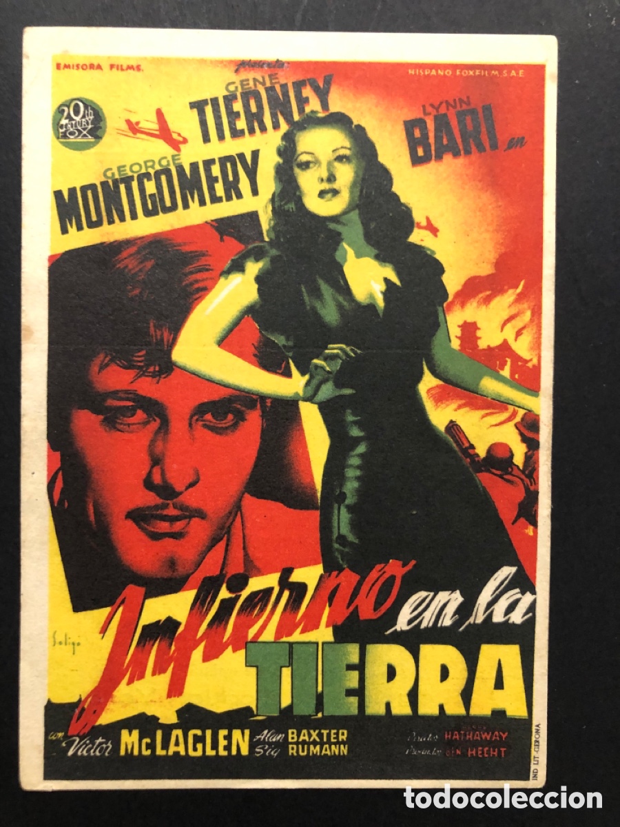 Cine: Programa soligo Gene tierney infierno en la tierra con publicidad teatro cine cervantes Guadasuar