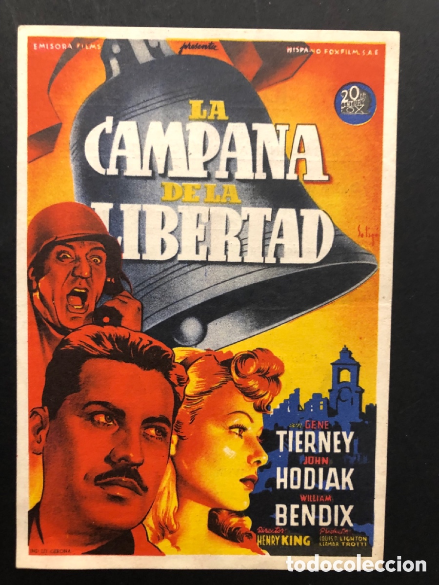 Cine: Programa soligo Gene tierney la campana de la libertad con publicidad cine benlliure grao valencia