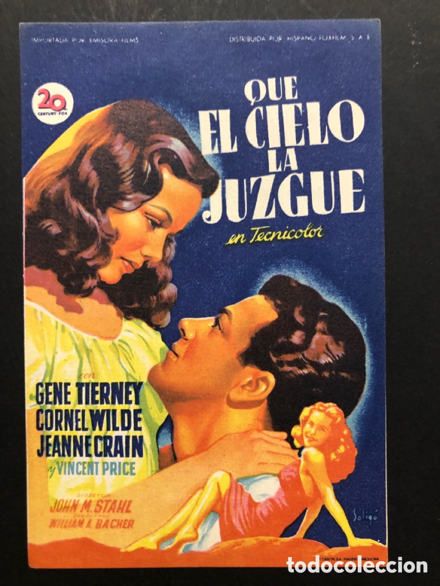 Cine: Programa soligo Gene tierney que el cielo la juzgue con publicidad cine coliseum