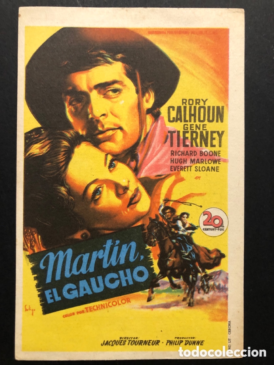 Cine: Programa soligo Gene tierney martin el gaucho con publicidad teatro principal aranda