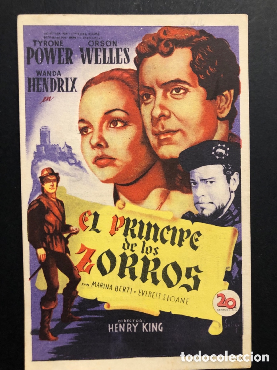 Cine: Programa soligo tyrone power el principe de los zorros con publicidad cine sur Mislata