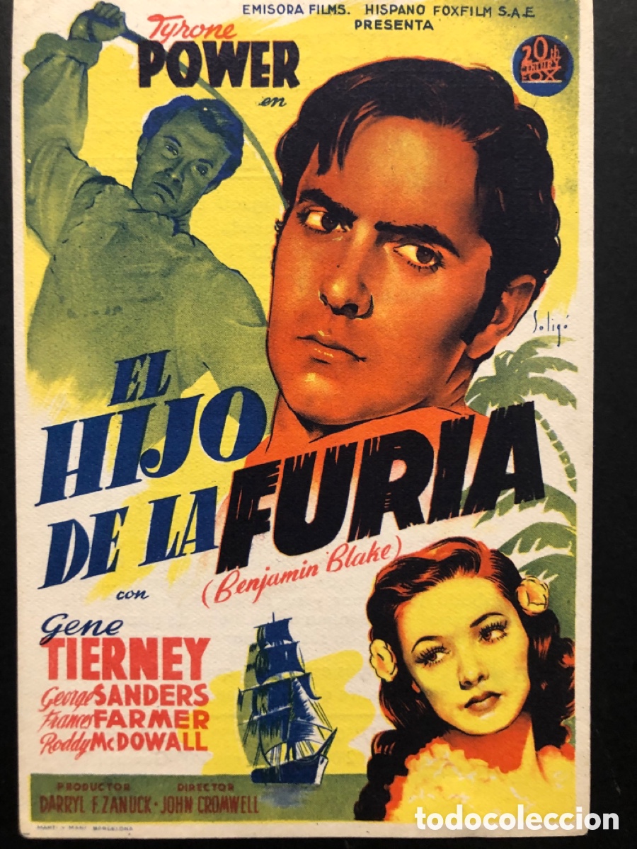 Cine: Programa soligo tyrone power el hijo de la furia con publicidad salon victoria priego