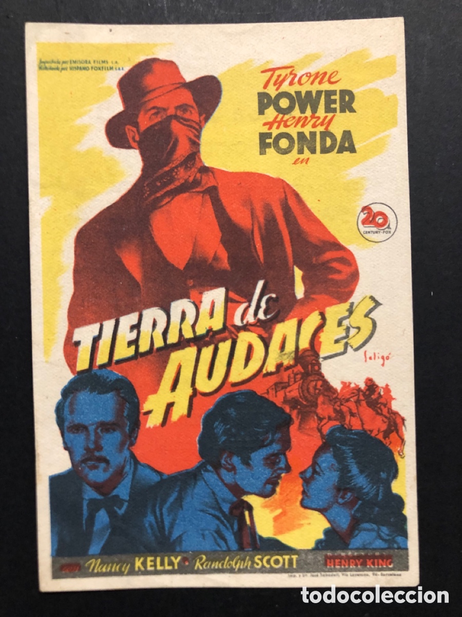 Cine: Programa soligo tierra de audaces tyrone power henry fonda con publicidad salon Rialto