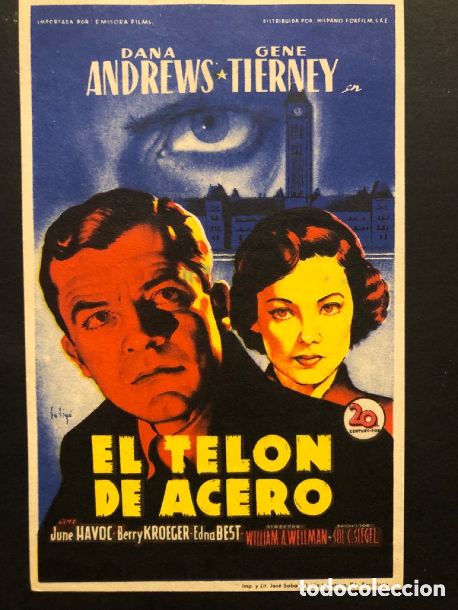 Cine: Programa soligo el tel&oacute;n de acero dana andrews con publicidad cine sur Mislata