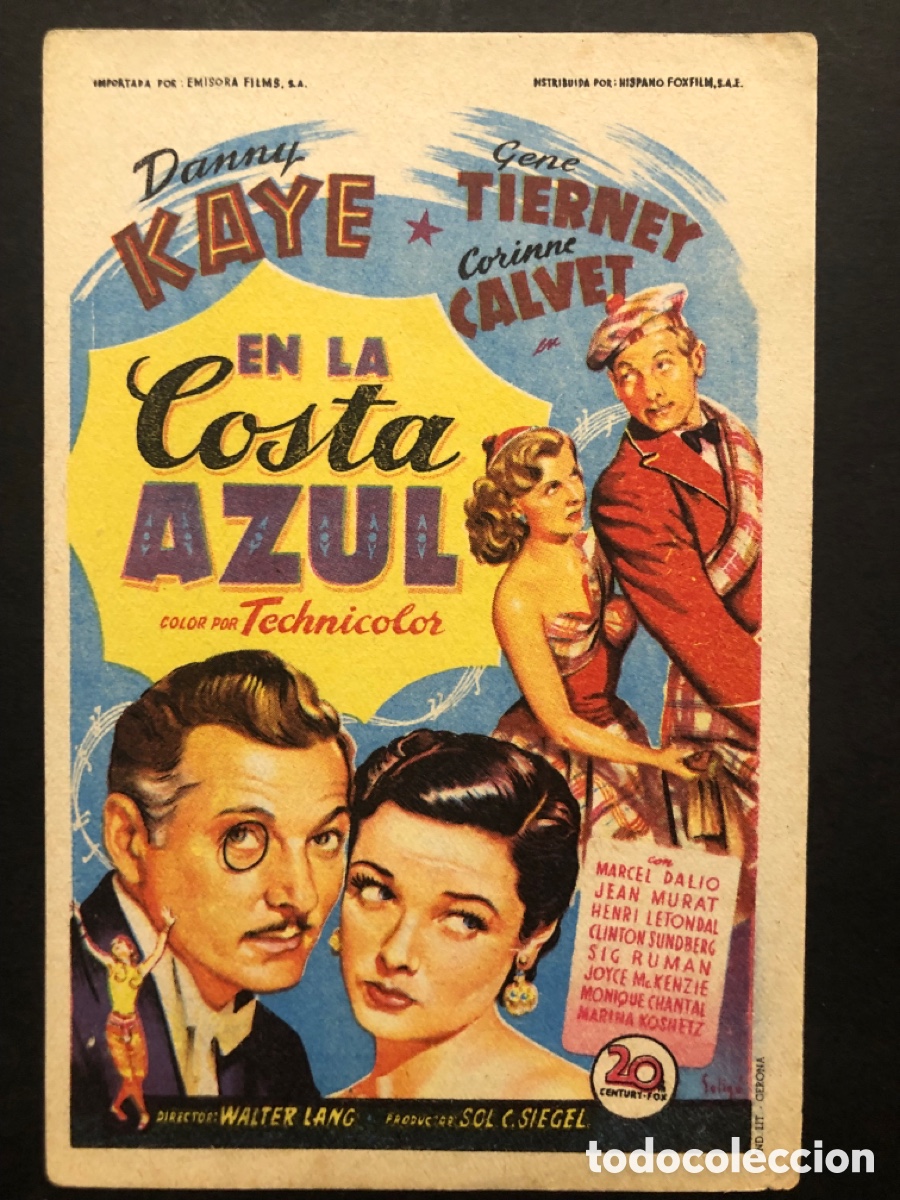 Cine: Programa soligo en la costa azul Gene tierney con publicidad cinema proyecciones Ciudad Real