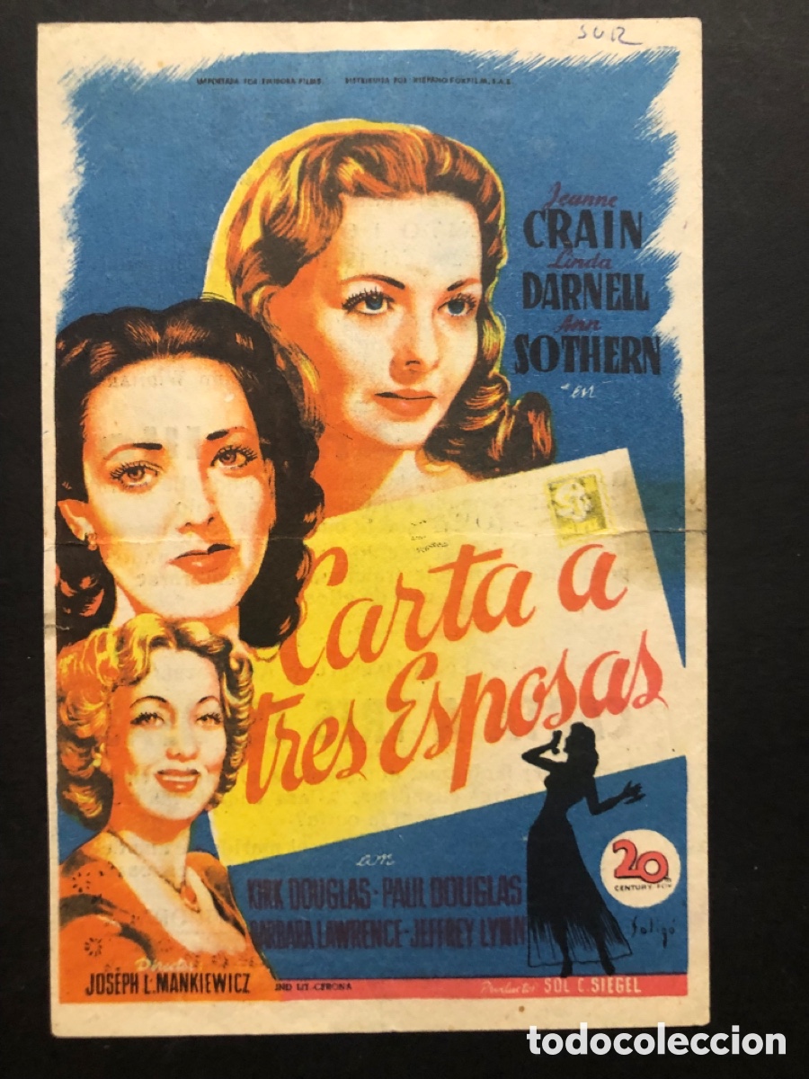 Cine: Programa soligo carta a tres esposas linda darnell con publicidad cine sur Mislata