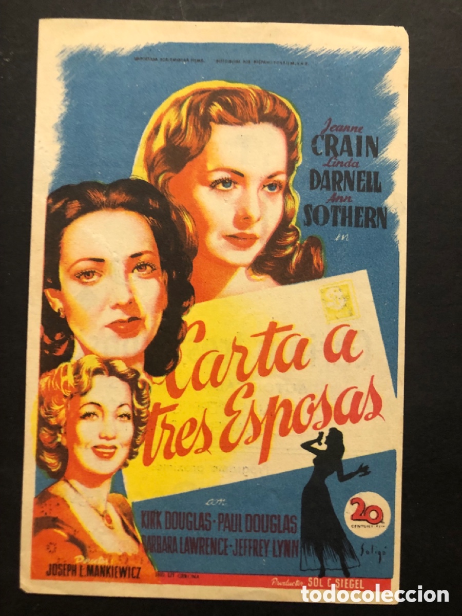 Cine: Programa soligo carta a tres esposas linda darnell con publicidad cine rex castellon