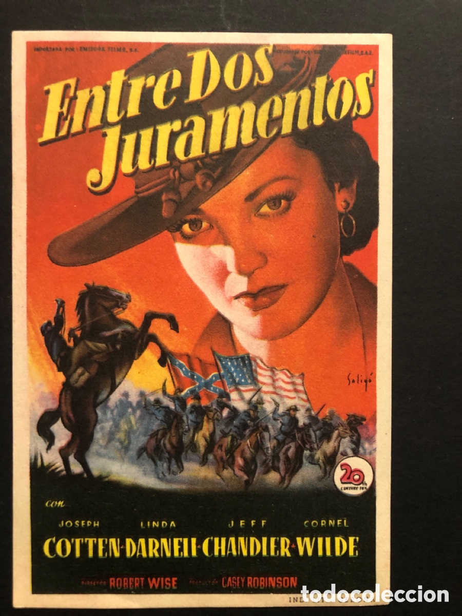 Cine: Programa soligo entre dos juramentos linda darnell con publicidad cine banda primitiva liria