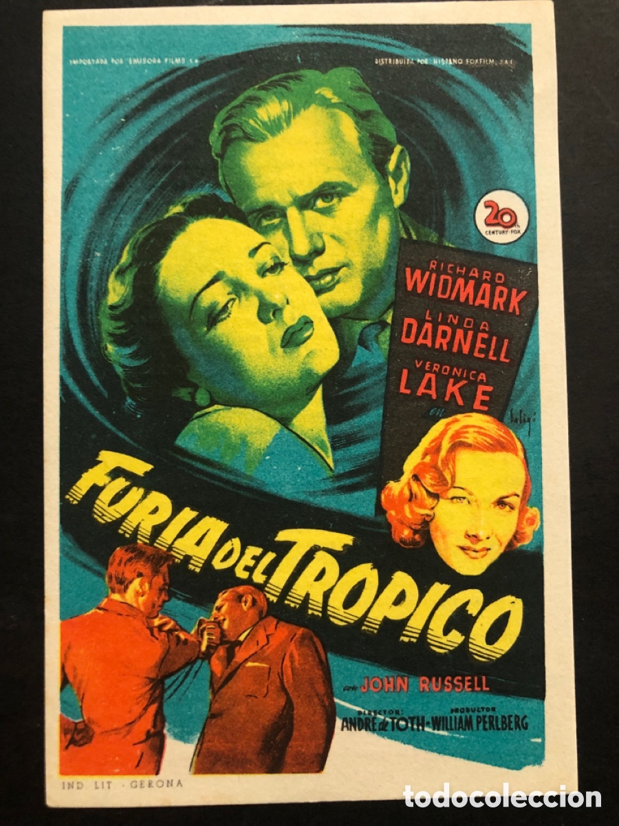 Cine: Programa soligo furia del tr&oacute;pico linda darnell con publicidad cinema victoria san feliu d&eacute; guixols