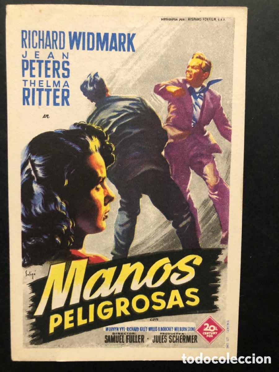 Cine: Programa soligo richard widmark manos peligrosas con publicidad cine plaza de toros merida