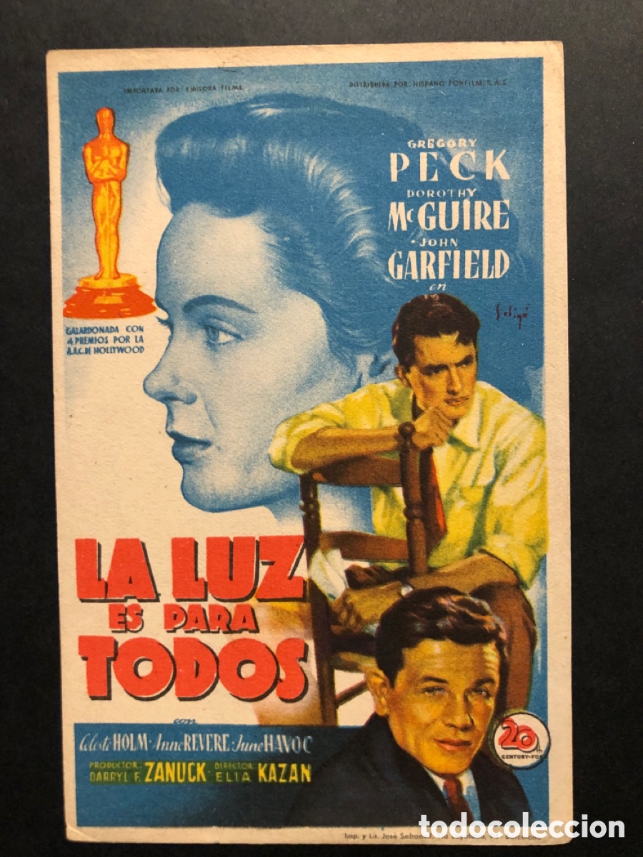 Cine: Programa soligo gregory peck dorothy McGuire la luz es para todos