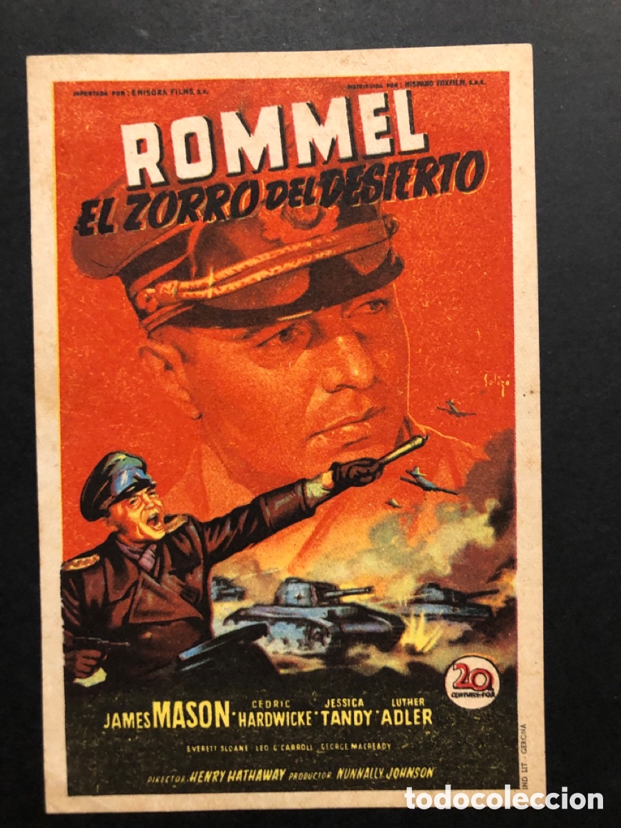 Cine: Programa soligo rommel el zorro del desierto james mason con publicidad cine Rex Guadasuar